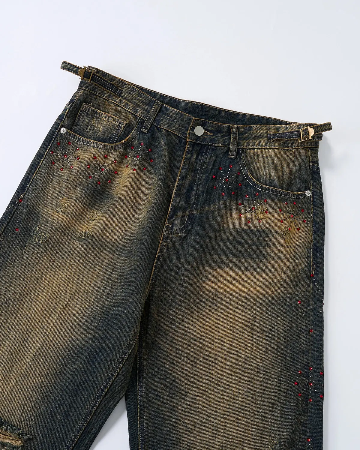 Dirty Wash Rhinestone Baggy Jeans | Inflation Streetwear - Image 7