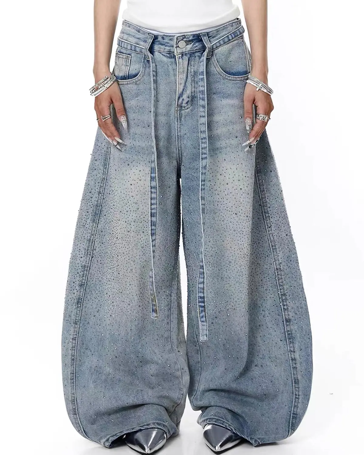 Rhinestone Baggy Barrel Jeans | Inflation Streetwear