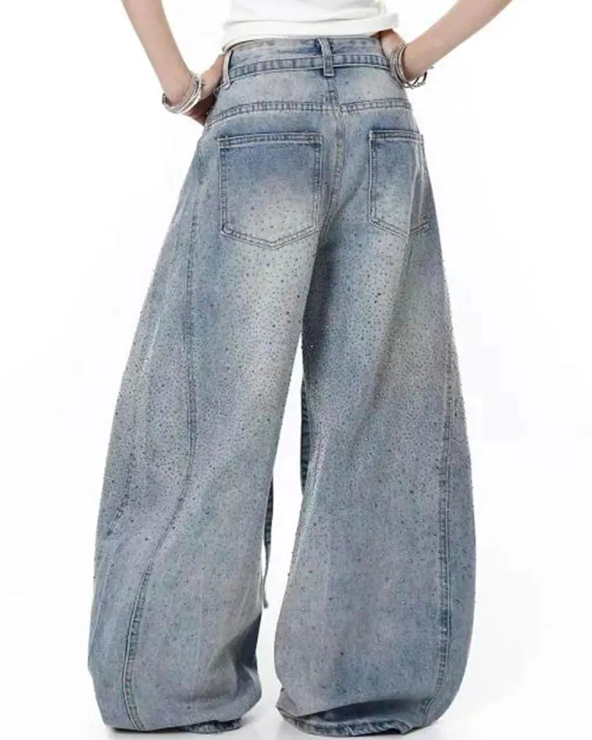 Rhinestone Baggy Barrel Jeans | Inflation Streetwear - Image 2