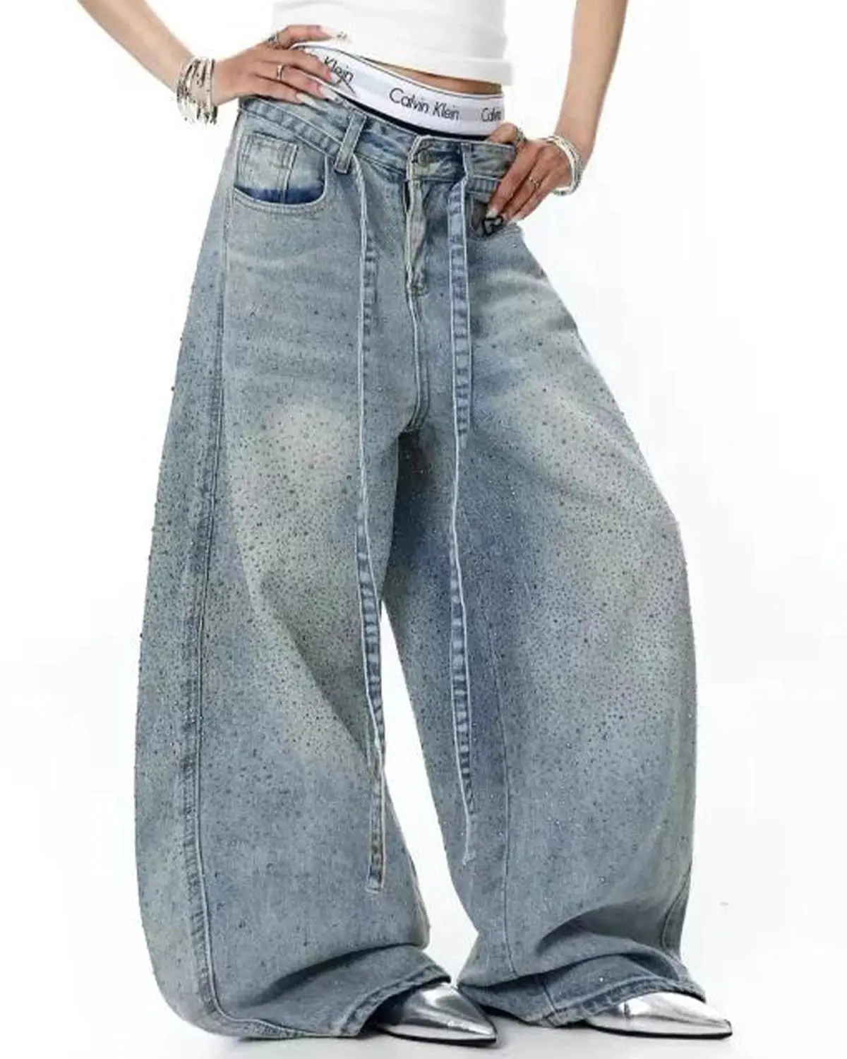 Rhinestone Baggy Barrel Jeans | Inflation Streetwear - Image 3