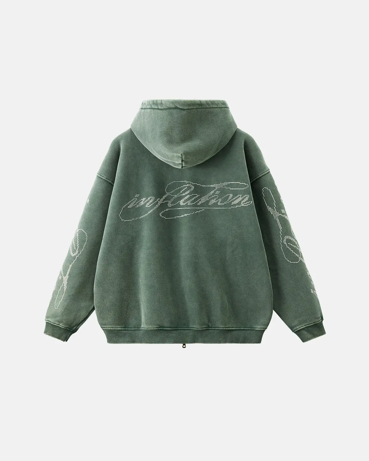 Rhinestone Distressed Washed Zip Up Hoodies | Inflation Streetwear
