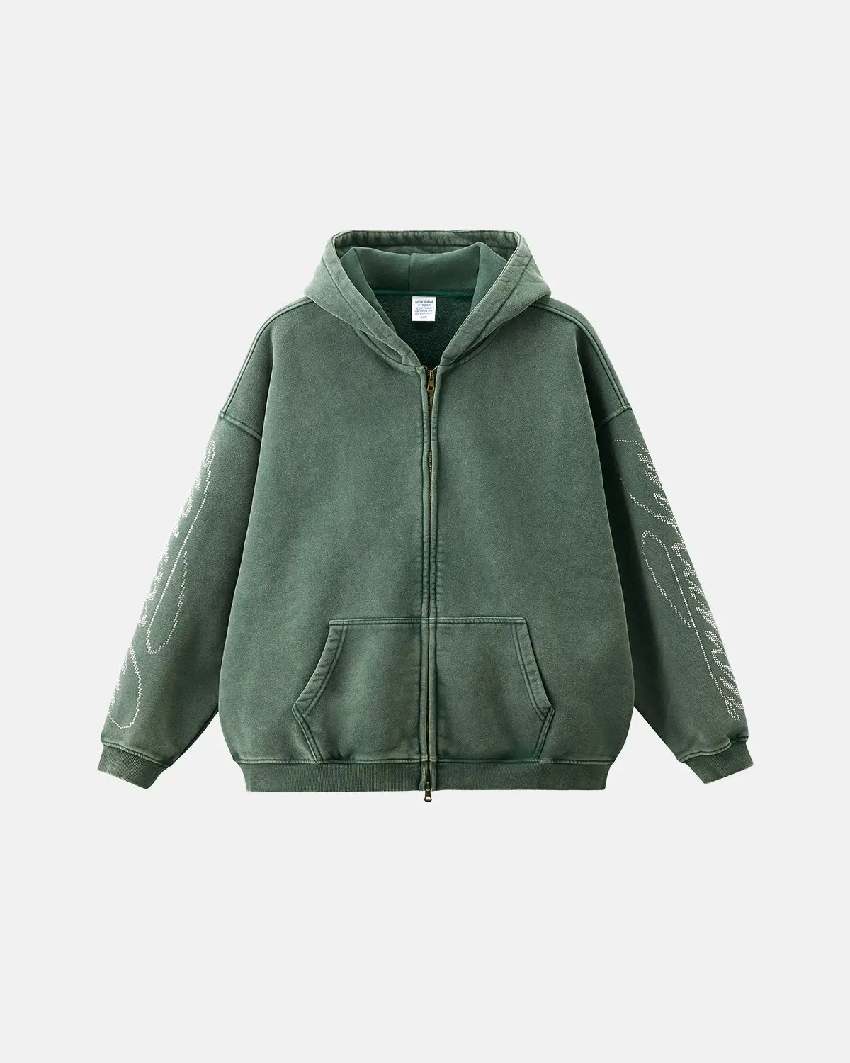 Rhinestone Distressed Washed Zip Up Hoodies | Inflation Streetwear - Image 2
