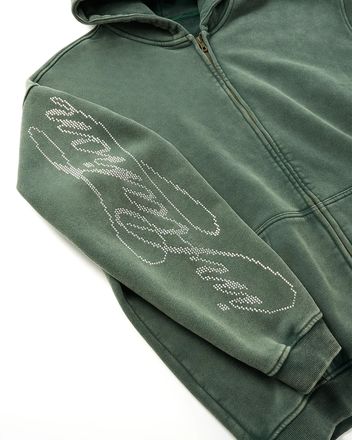Rhinestone Distressed Washed Zip Up Hoodies | Inflation Streetwear - Image 3