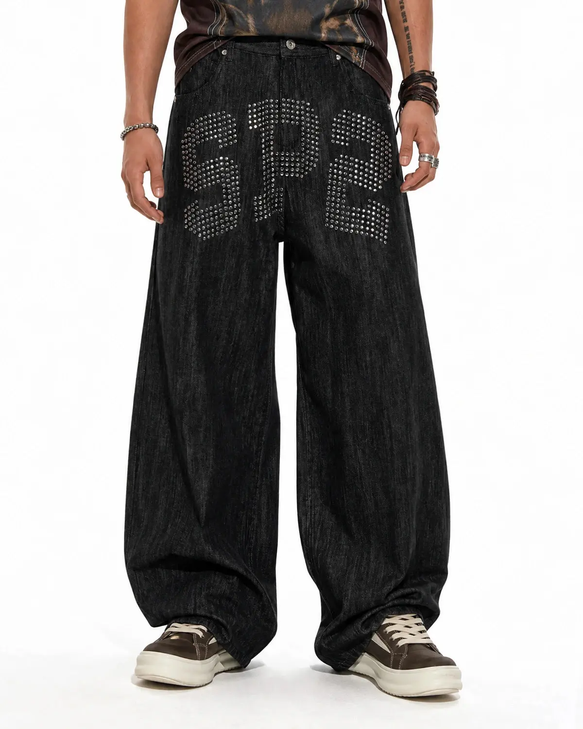 Rhinestone Number Wide Leg Jeans | Inflation Streetwear - Image 5