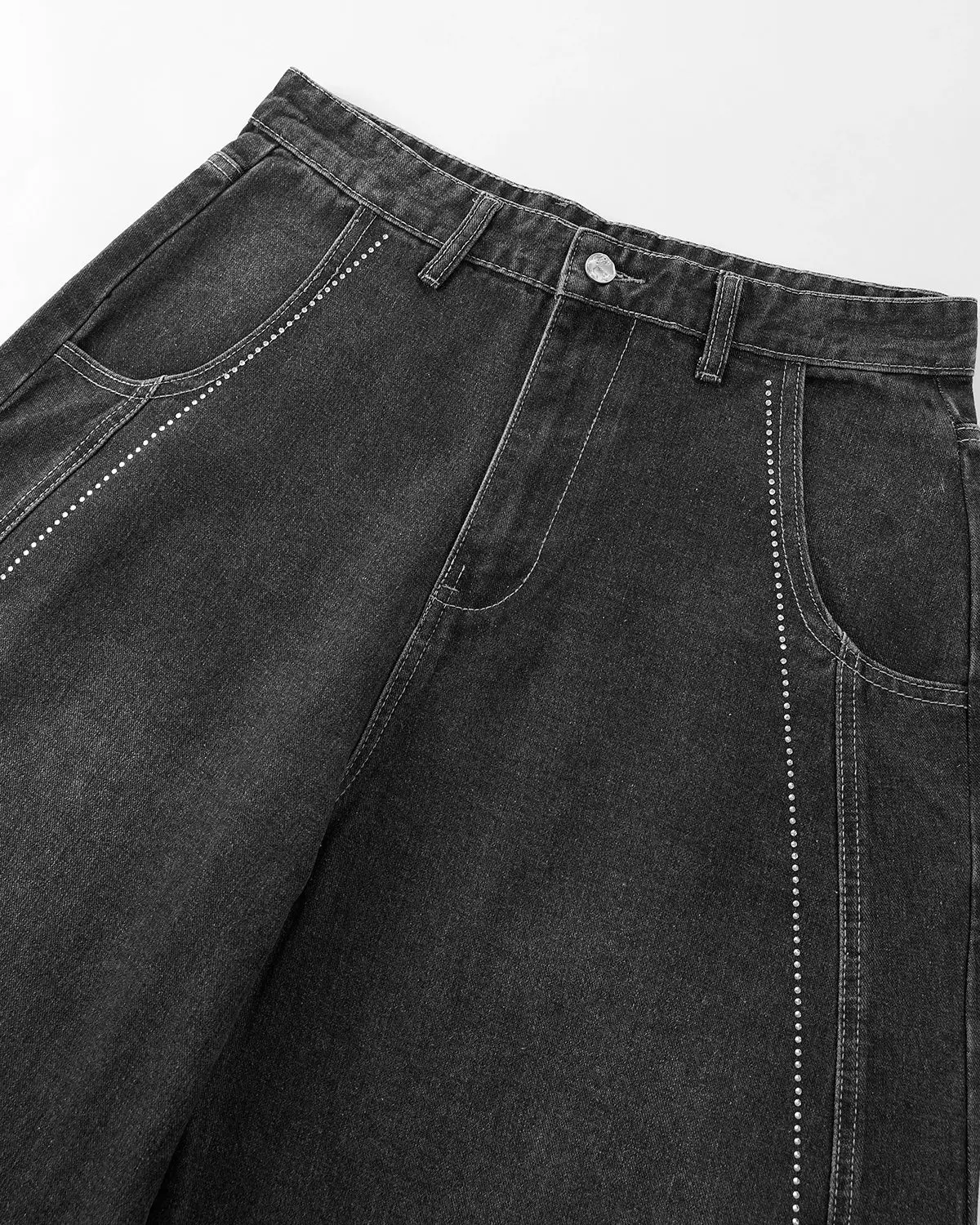 Rhinestone Stitching Barrel Jeans | Inflation Streetwear - Image 3