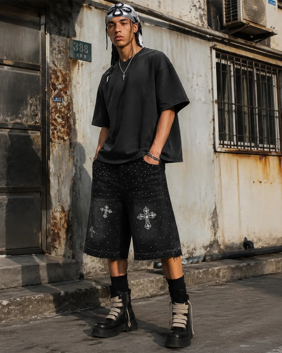 Rhinestone Straight Leg Jorts | Inflation Streetwear - Image 3