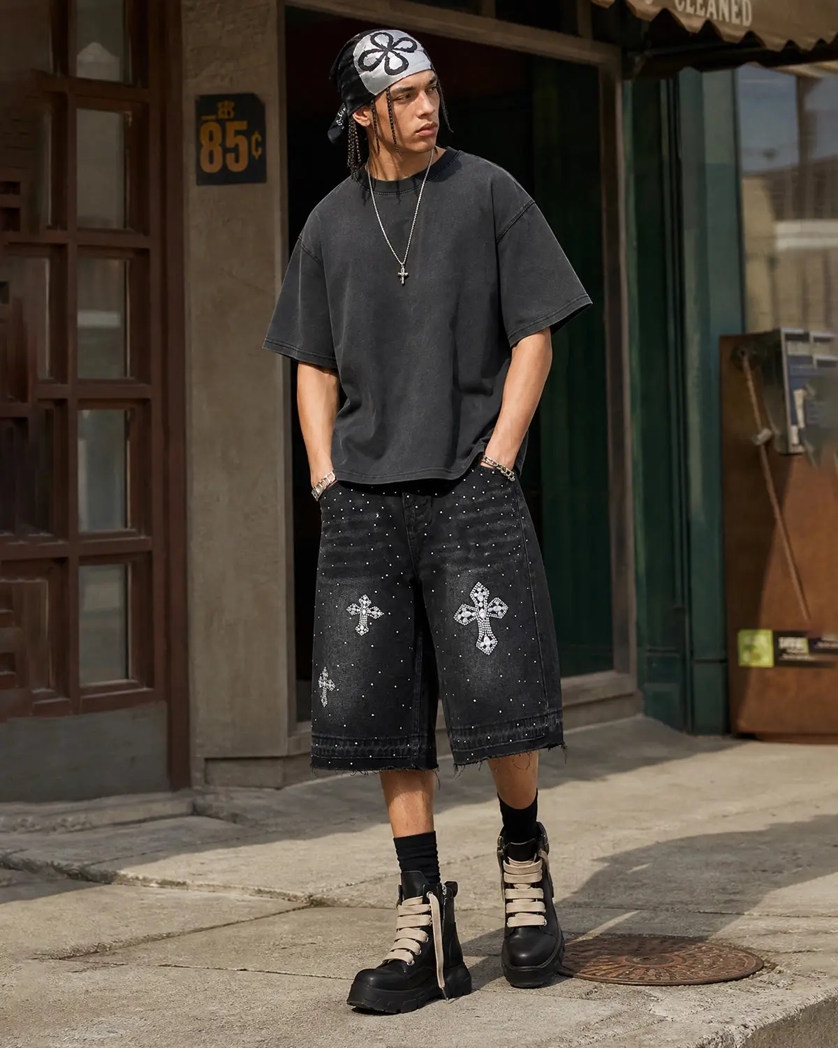 Rhinestone Straight Leg Jorts | Inflation Streetwear - Image 4