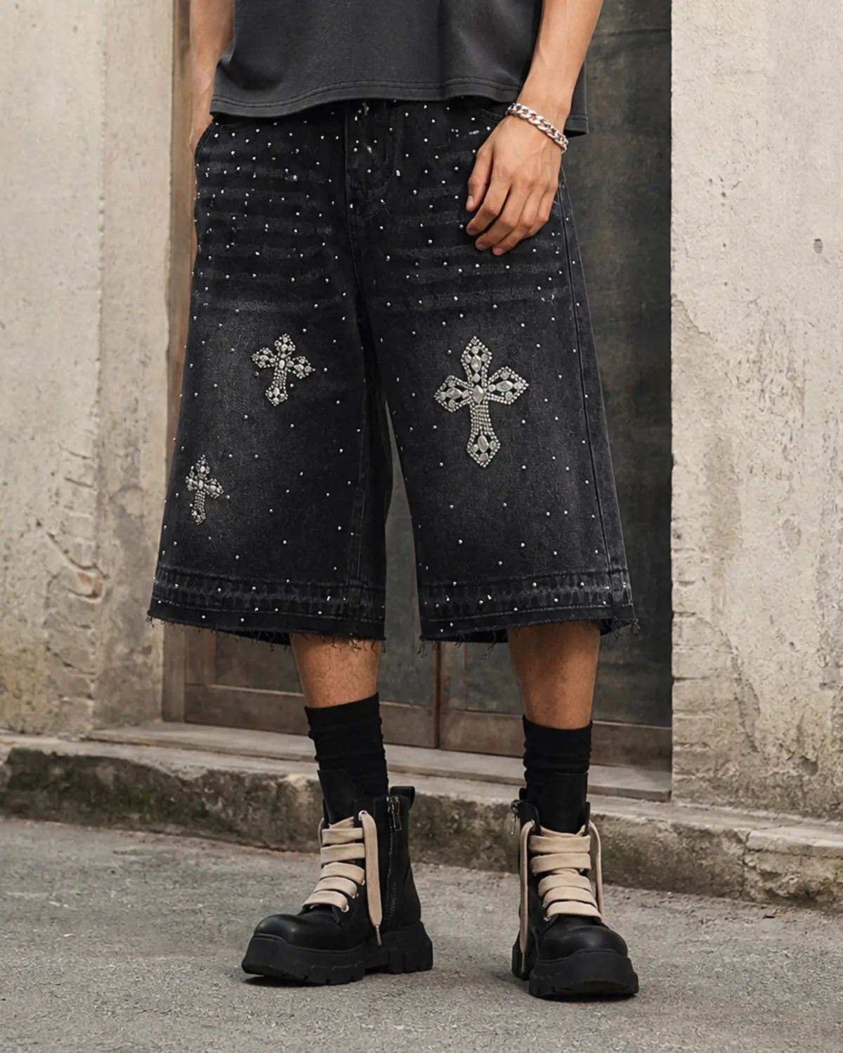 Rhinestone Straight Leg Jorts | Inflation Streetwear - Image 5