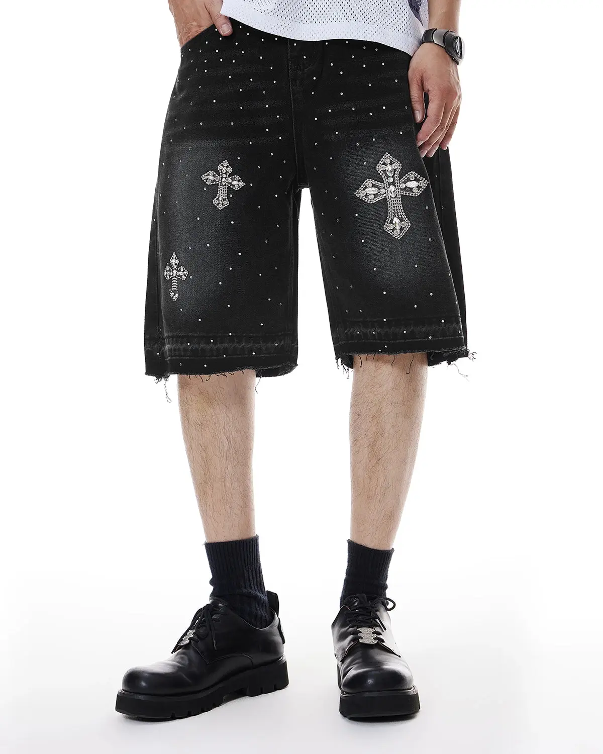 Rhinestone Straight Leg Jorts | Inflation Streetwear - Image 6