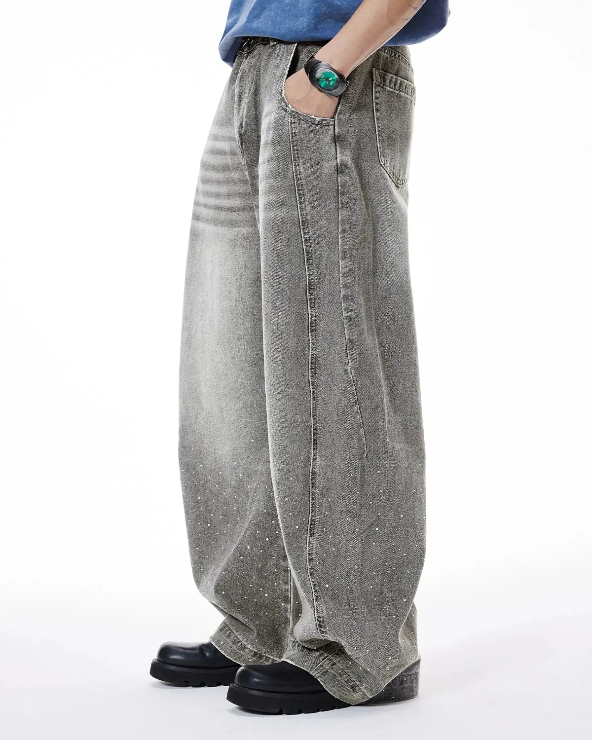Rhinestone Washed Barrel Jeans| Inflation Streetwear - Image 10