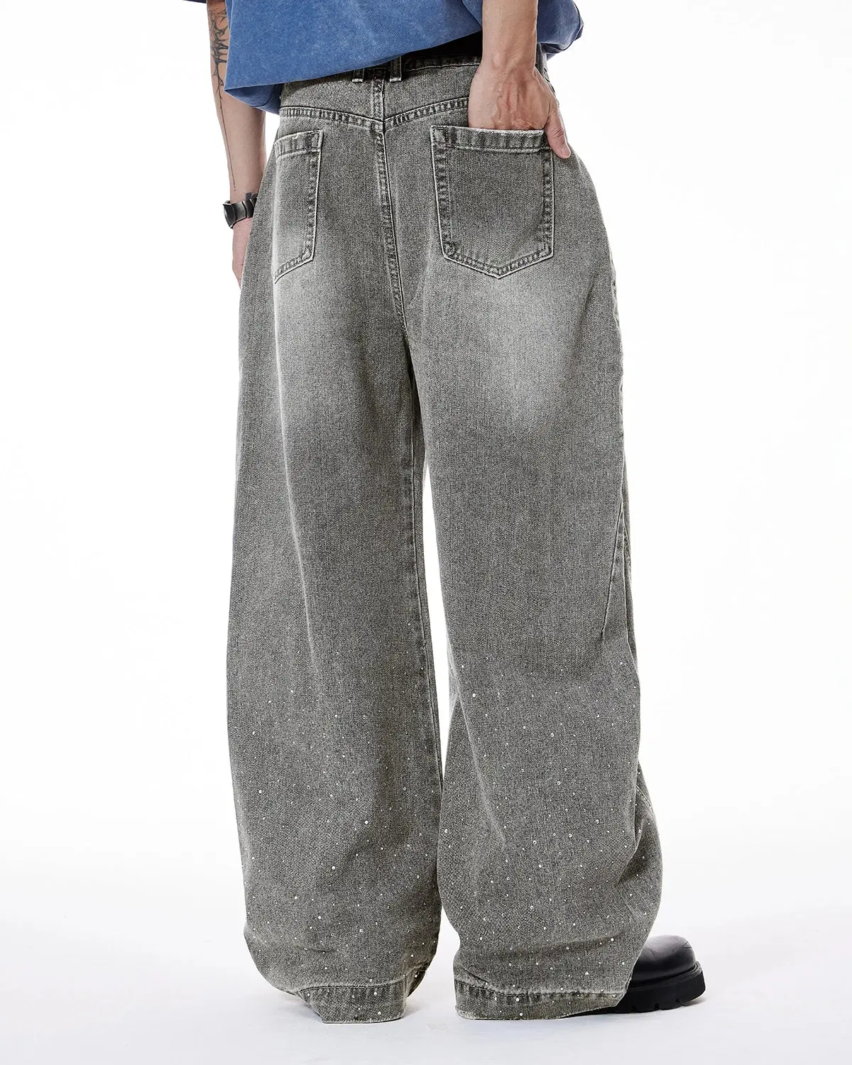 Rhinestone Washed Barrel Jeans| Inflation Streetwear - Image 11
