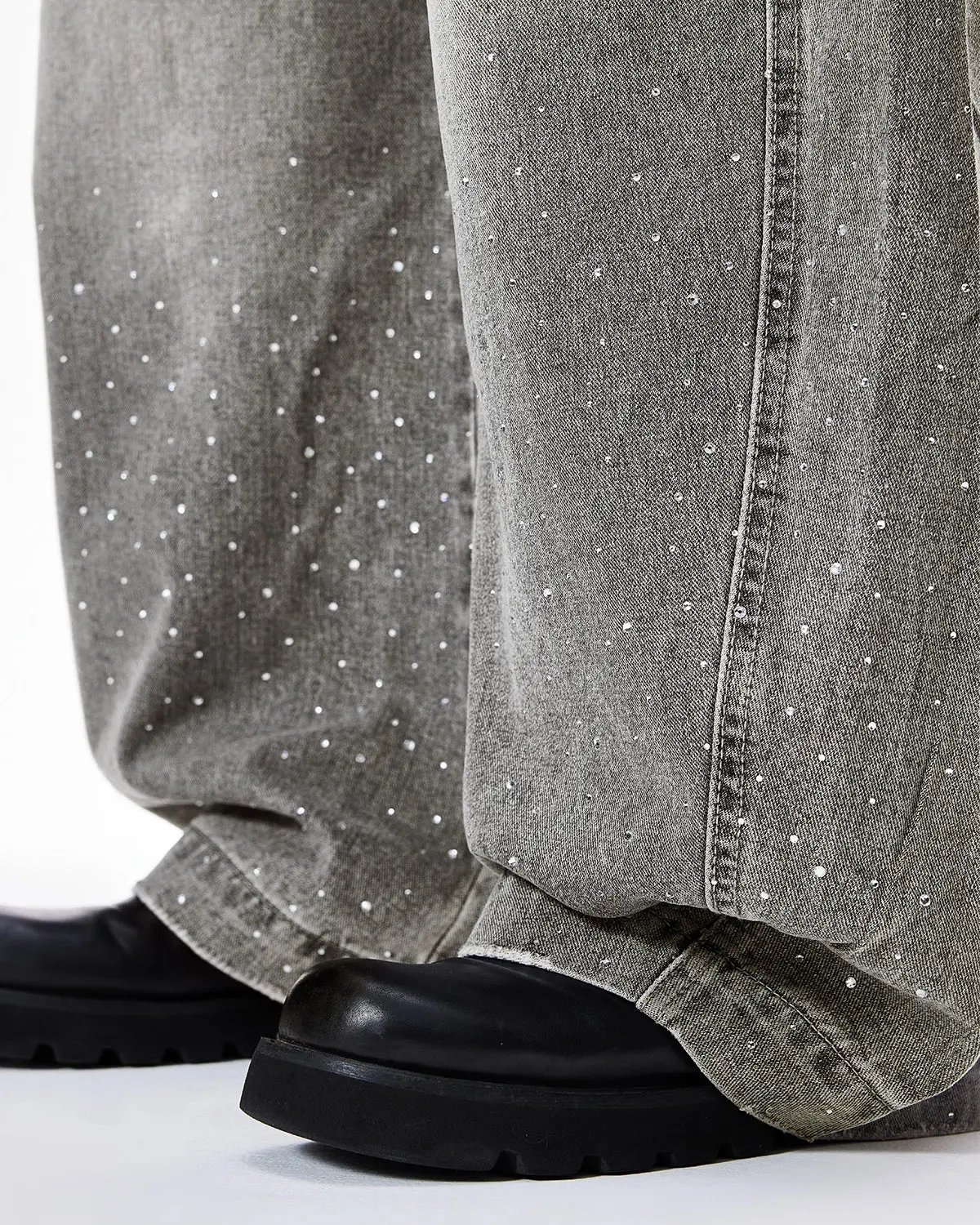 Rhinestone Washed Barrel Jeans| Inflation Streetwear - Image 12
