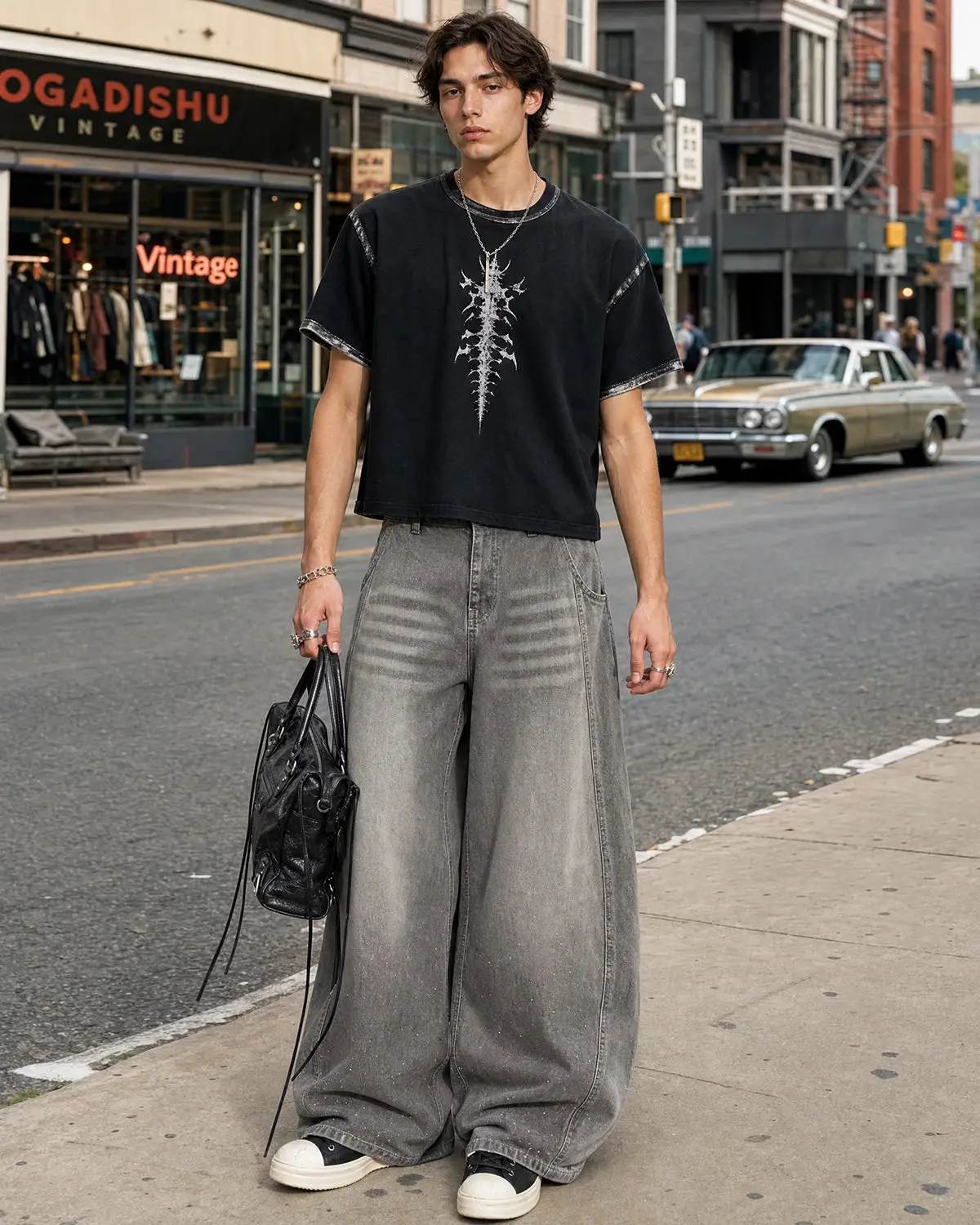 Rhinestone Washed Barrel Jeans| Inflation Streetwear - Image 4