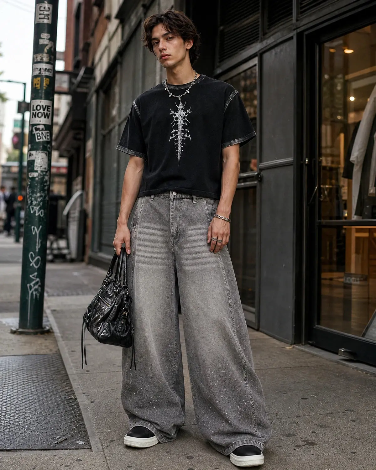 Rhinestone Washed Barrel Jeans| Inflation Streetwear - Image 5