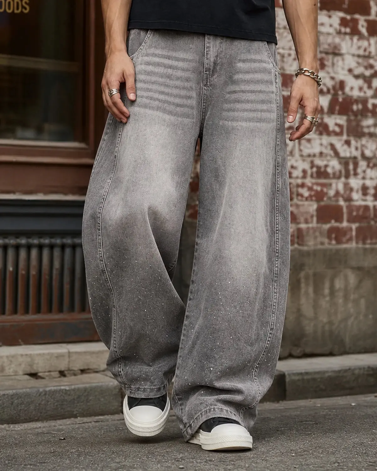 Rhinestone Washed Barrel Jeans| Inflation Streetwear - Image 6
