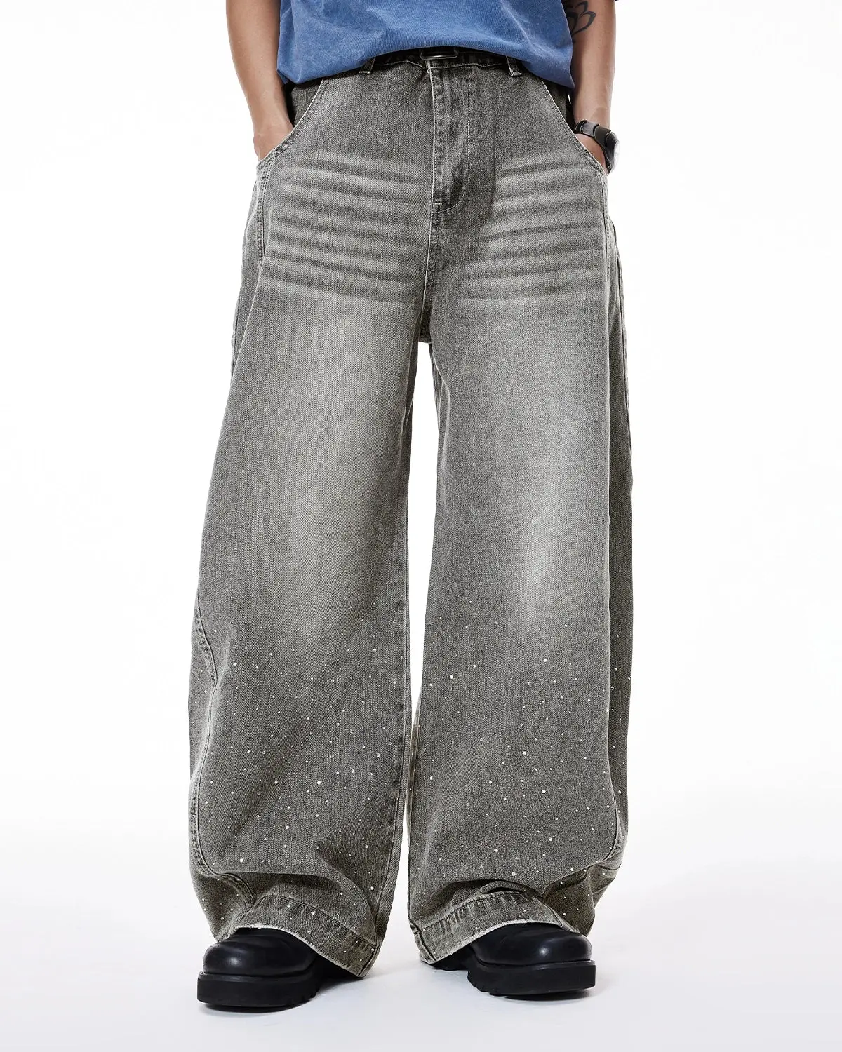 Rhinestone Washed Barrel Jeans| Inflation Streetwear - Image 9