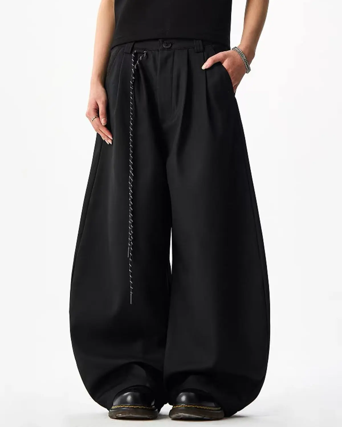 Rope Belt Wide Leg Tailored Pants | Inflation Streetwear - Image 3