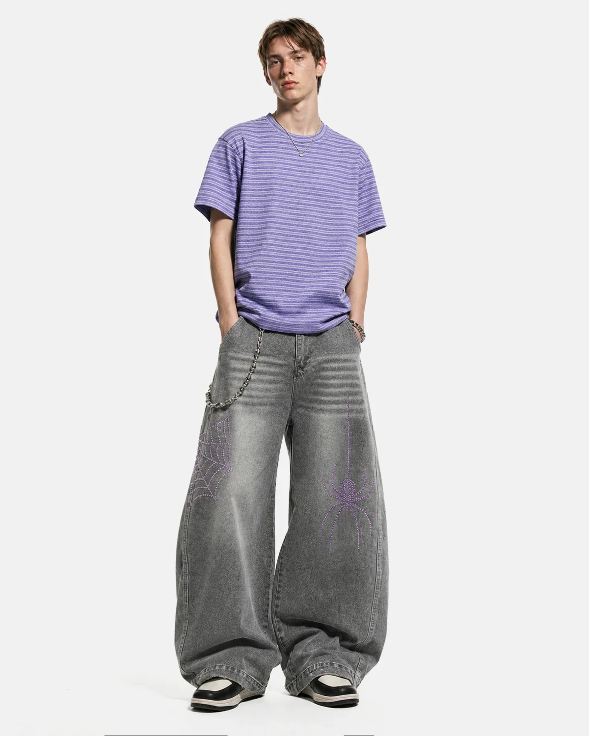 Spider Graphic Rhinestone Barrel Jeans | Inflation Streetewear - Image 3