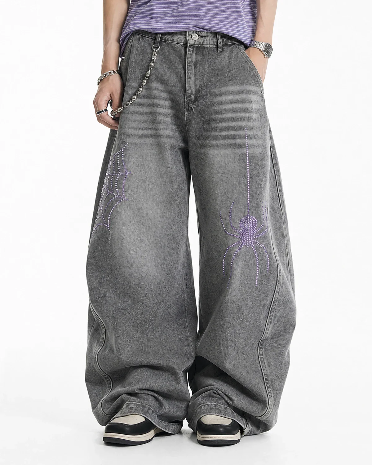 Spider Graphic Rhinestone Barrel Jeans | Inflation Streetewear - Image 5