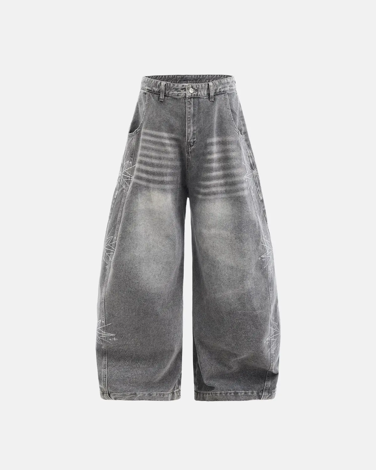 Star Graphic Rhinestone Barrel Baggy Jeans | Inflation Streetewear