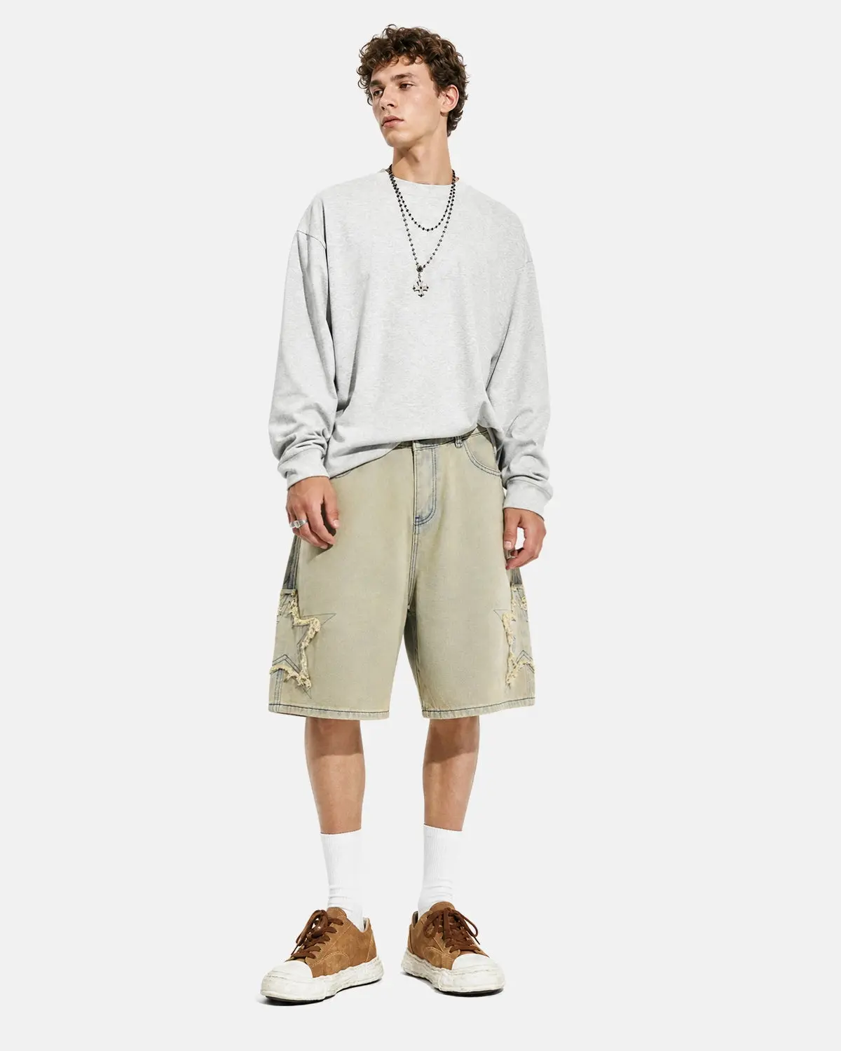 Star Patch Distressed Baggy Jorts | Inflation Streetwear - Image 3