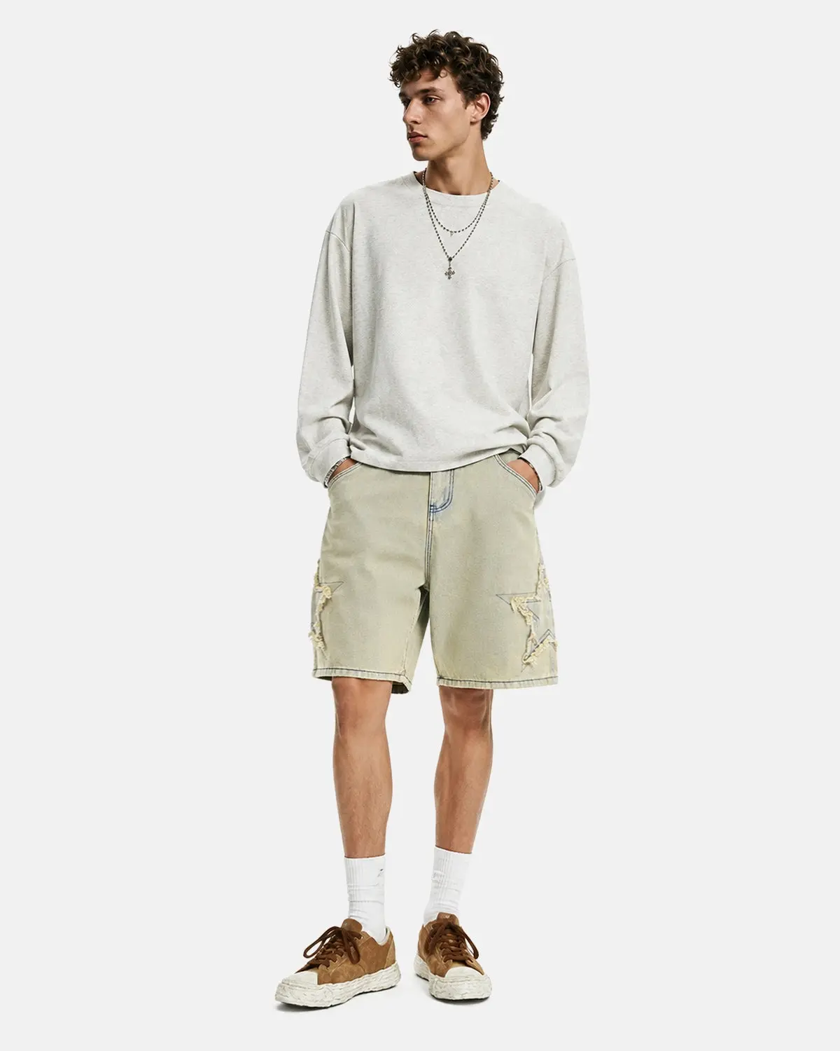 Star Patch Distressed Baggy Jorts | Inflation Streetwear - Image 4