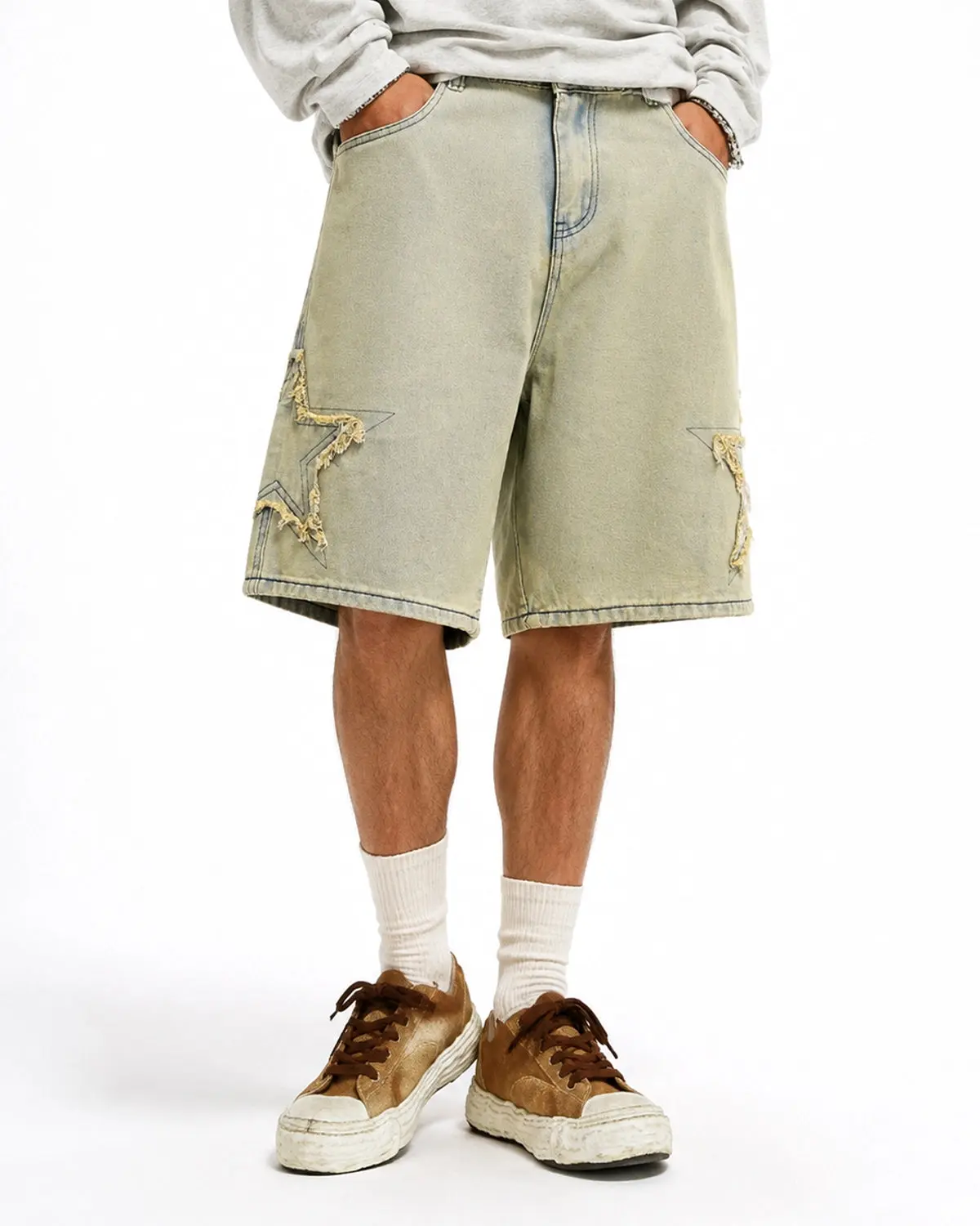 Star Patch Distressed Baggy Jorts | Inflation Streetwear - Image 5