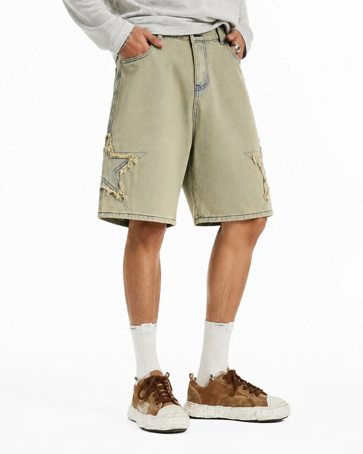 Star Patch Distressed Baggy Jorts | Inflation Streetwear - Image 6