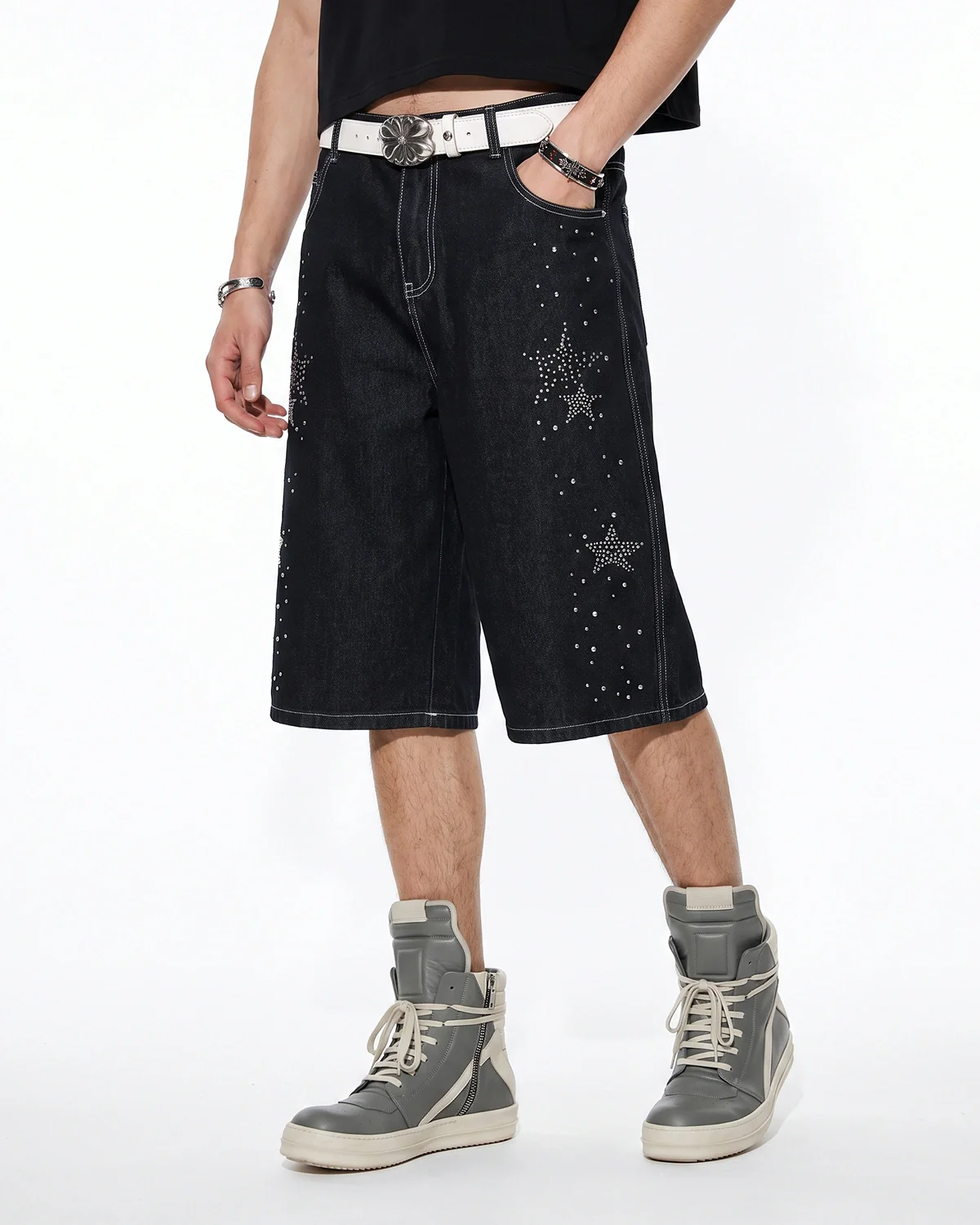 Star Rhinestone Denim Shorts | Inflation Streetwear - Image 2