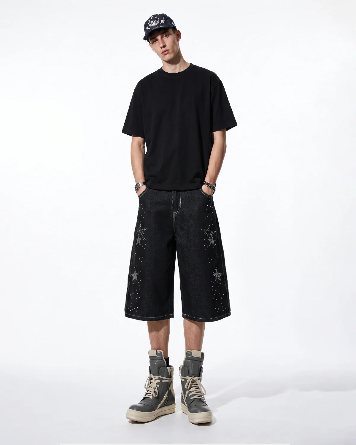 Star Rhinestone Denim Shorts | Inflation Streetwear - Image 3