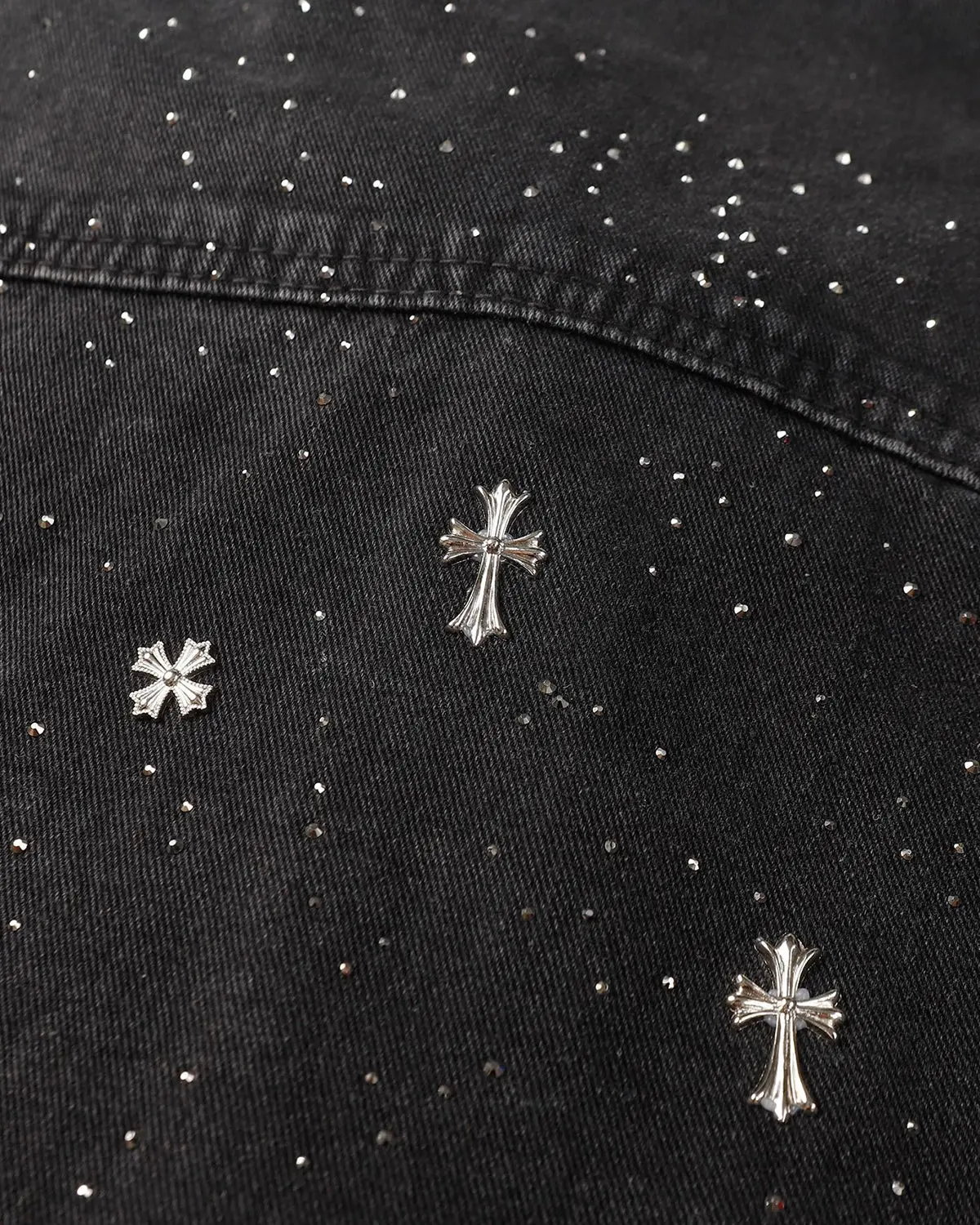 Starry Cross Rhinestone Washed Denim Shirt | Inflation Streetwear - Image 9