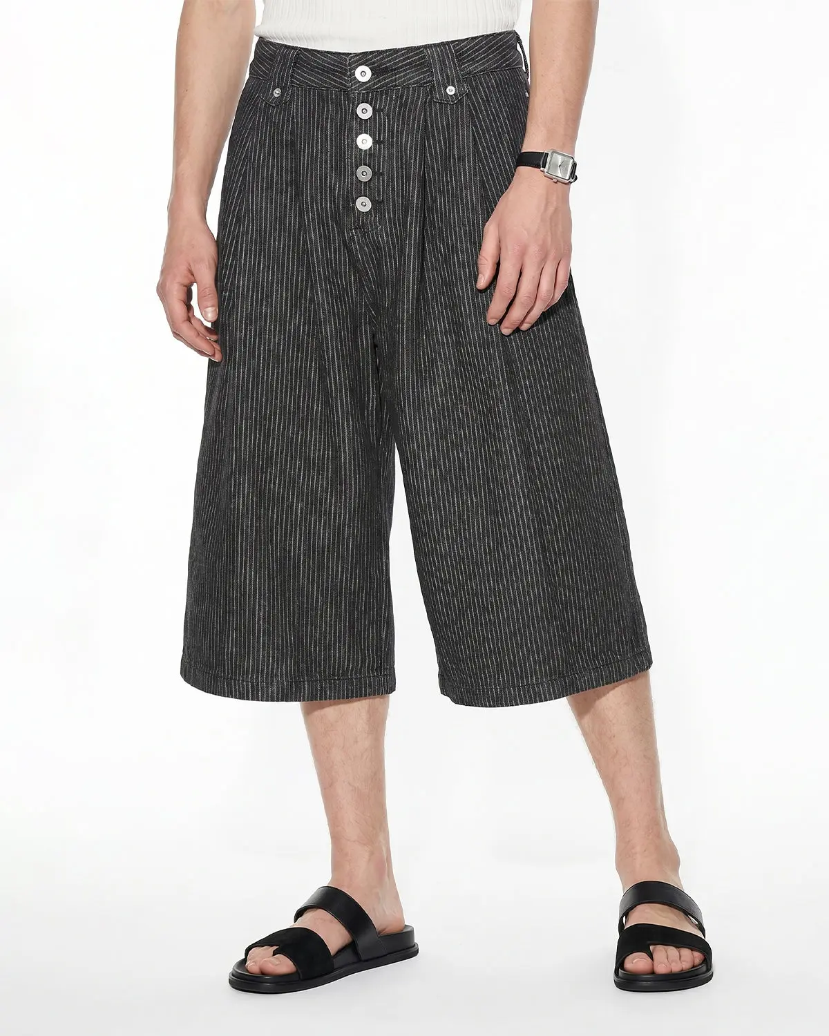 Striped Button Fly Baggy Jorts | Inflation Streetwear - Image 4