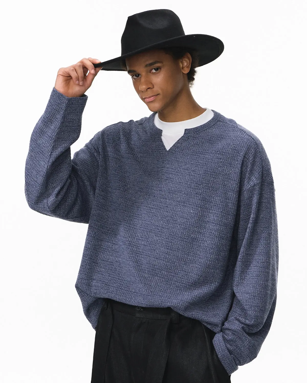 V-neck Long Sleeve Waffle Tees | Inflation Streetwear - Image 7