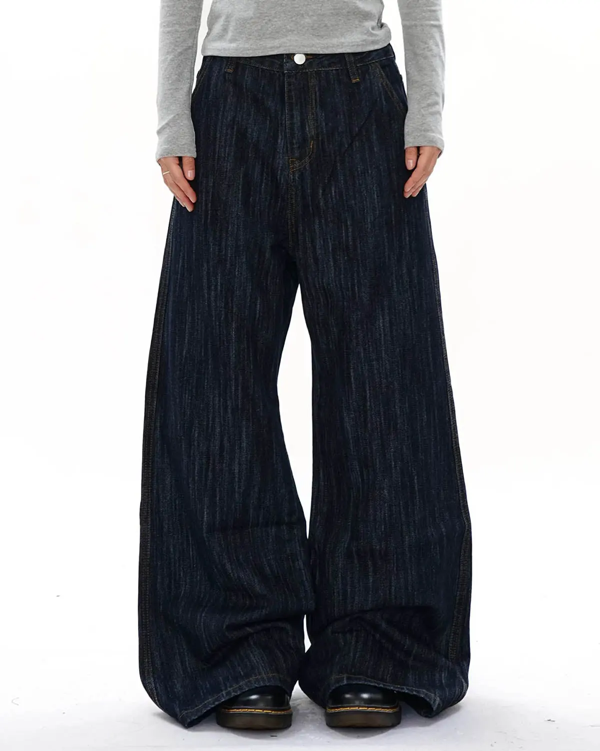 Dark Indigo Wide Bootcut Jeans | Inflation Streetwear - Image 2
