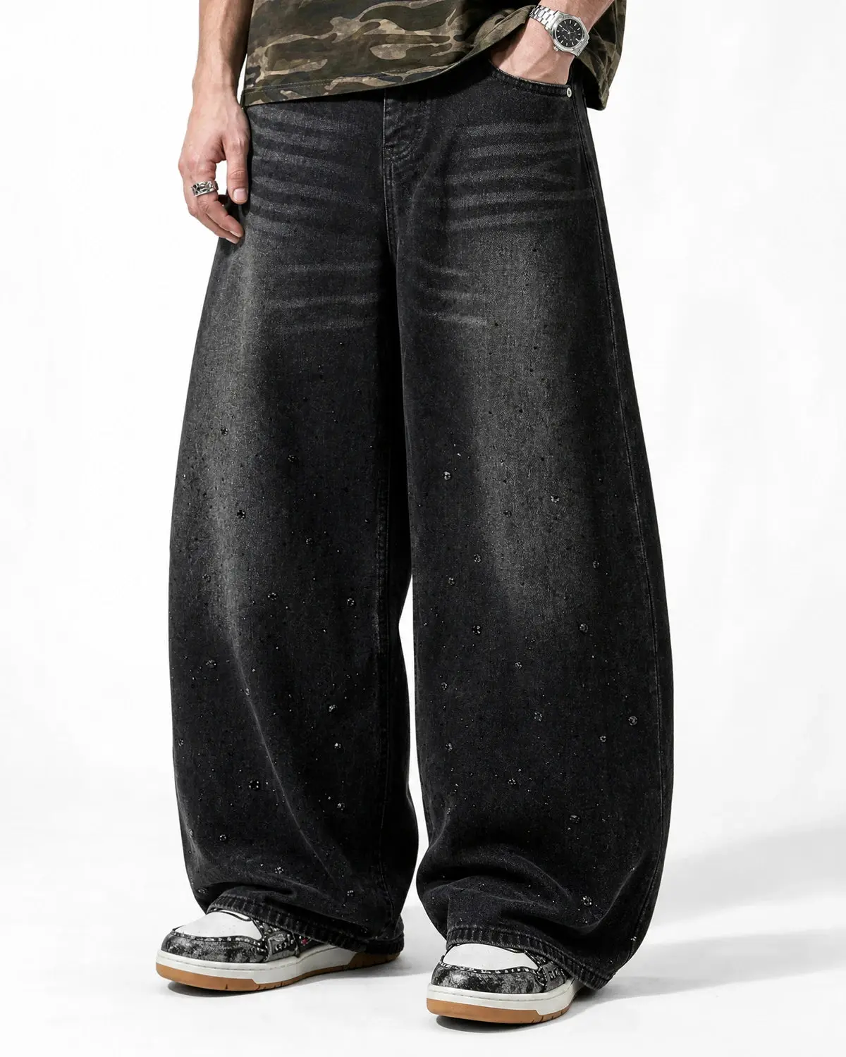Vintage Washed Rhinestone Barrel Jeans | Inflation Streetwear - Image 2