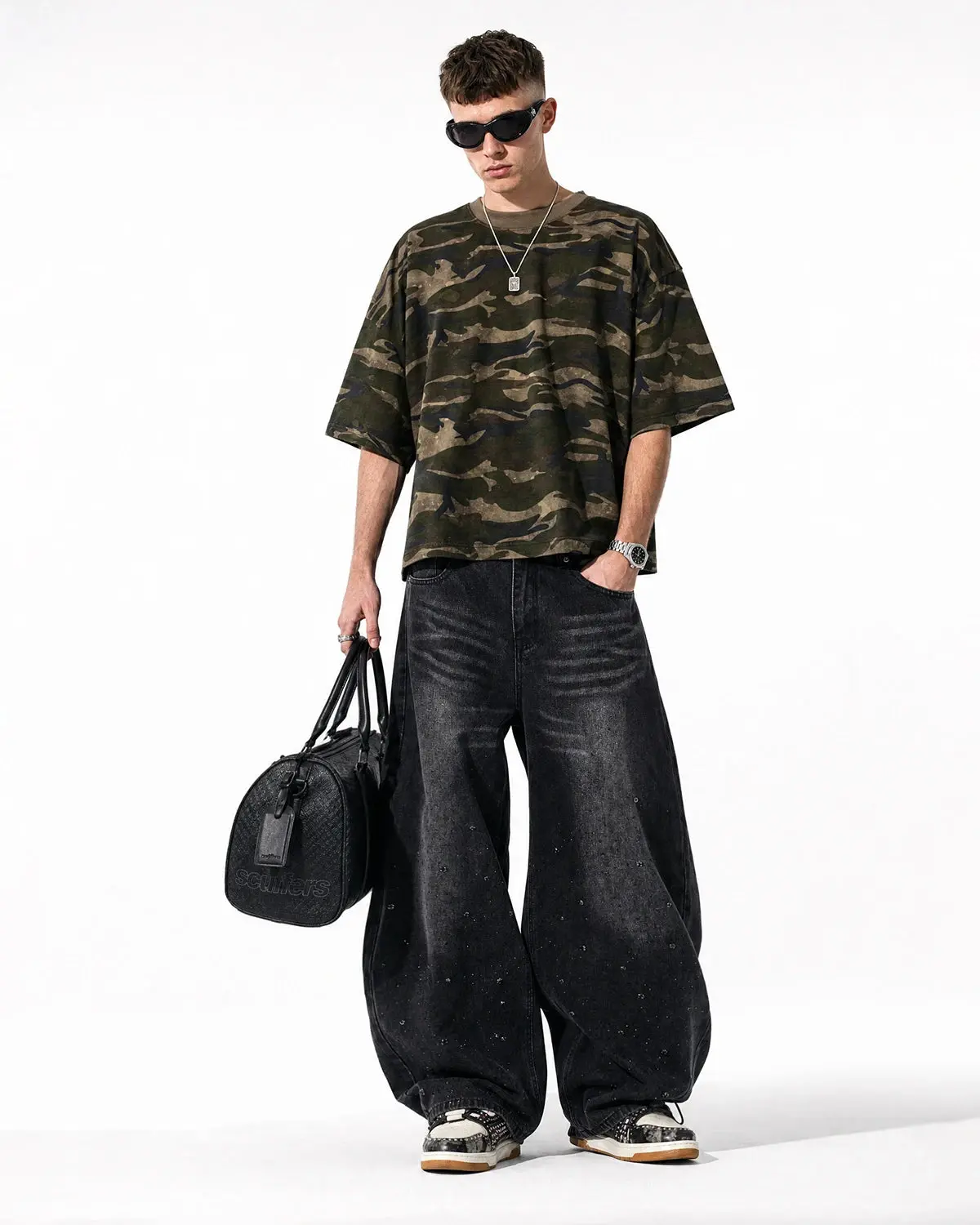 Vintage Washed Rhinestone Barrel Jeans | Inflation Streetwear - Image 3