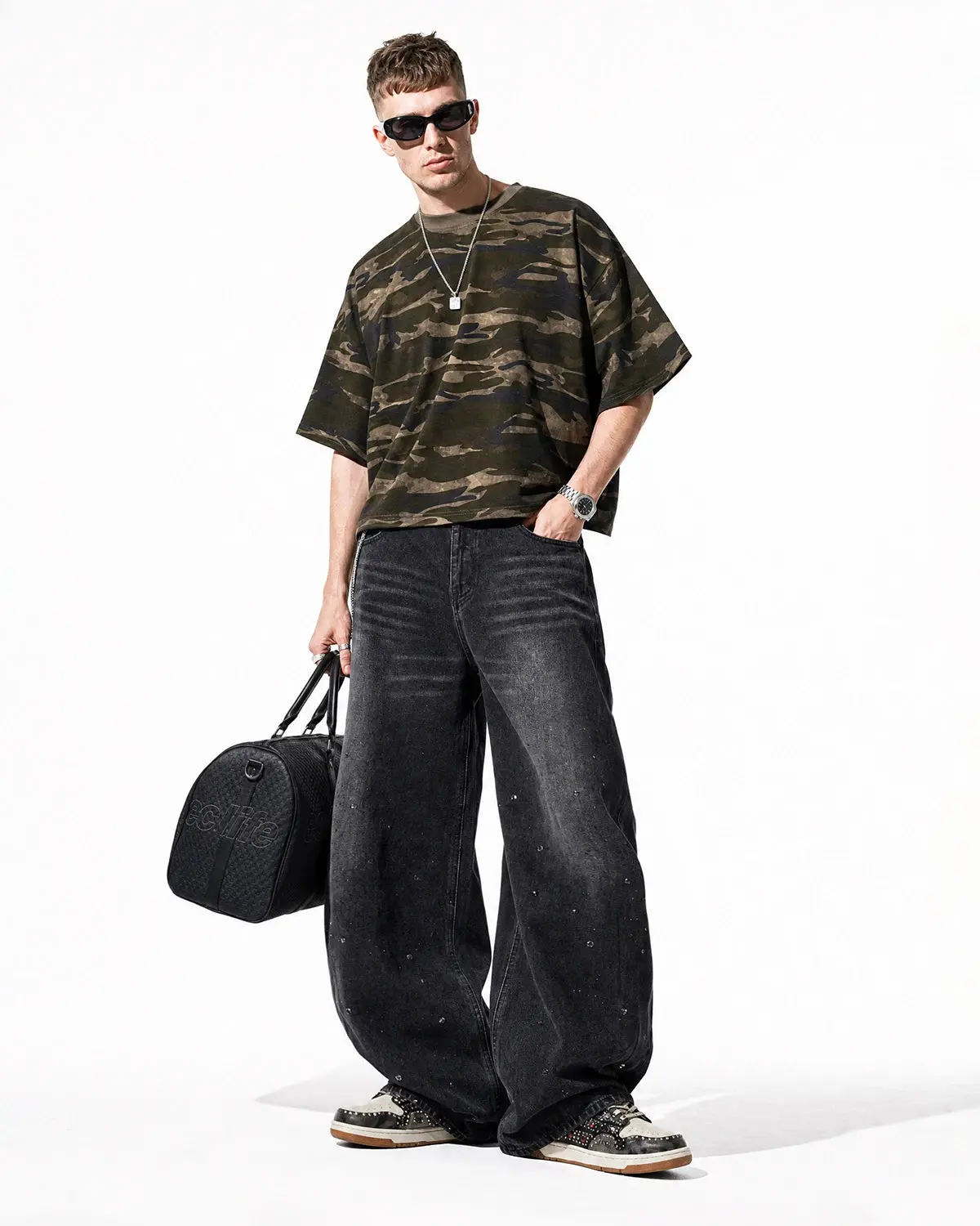 Vintage Washed Rhinestone Barrel Jeans | Inflation Streetwear - Image 4