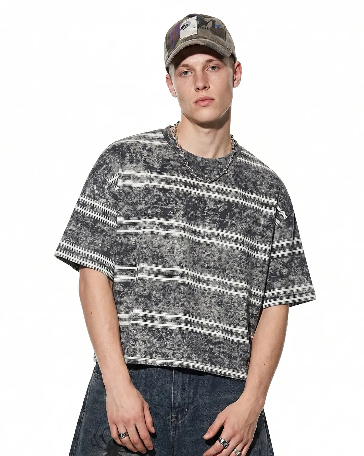 Vintage Washed Striped Boxy T-Shirt | Inflation Streetwear - Image 2