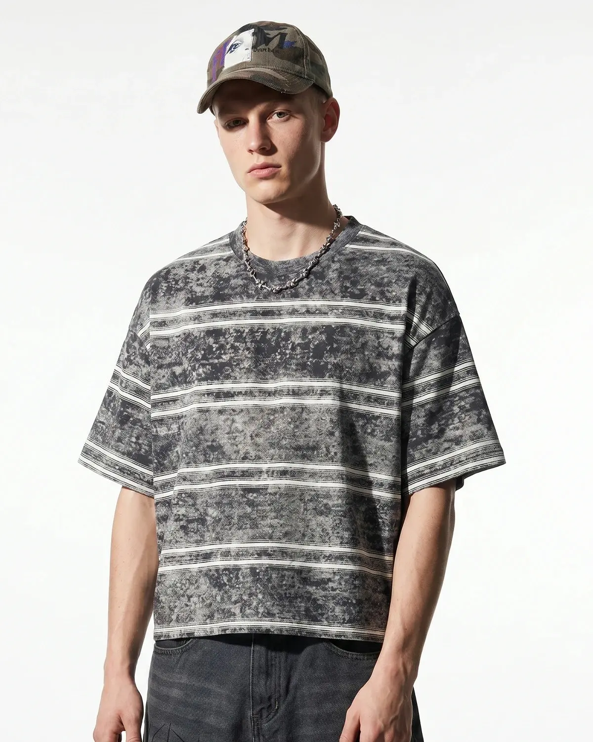 Vintage Washed Striped Boxy T-Shirt | Inflation Streetwear - Image 3