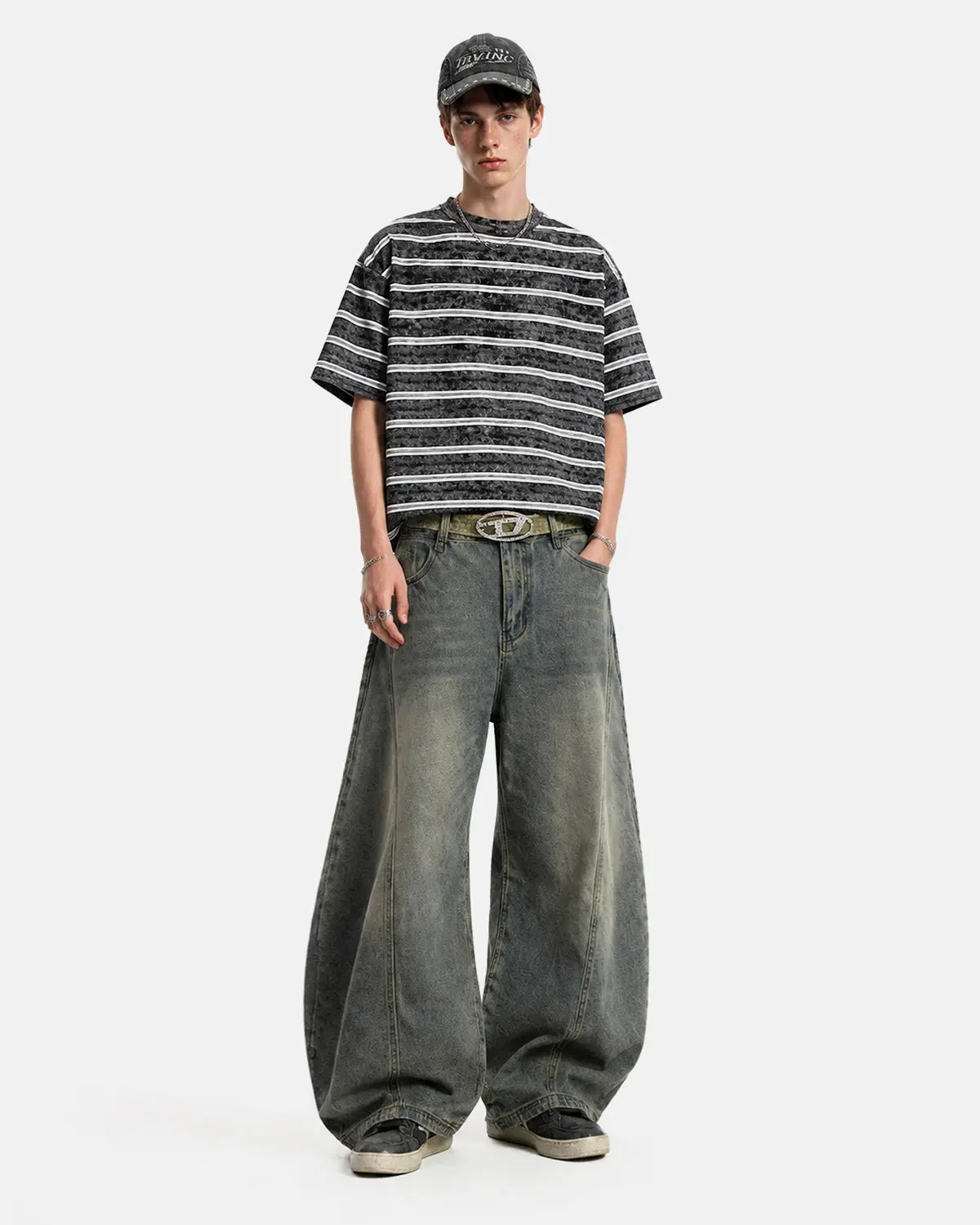 Vintage Washed Striped Boxy T-Shirt | Inflation Streetwear - Image 5