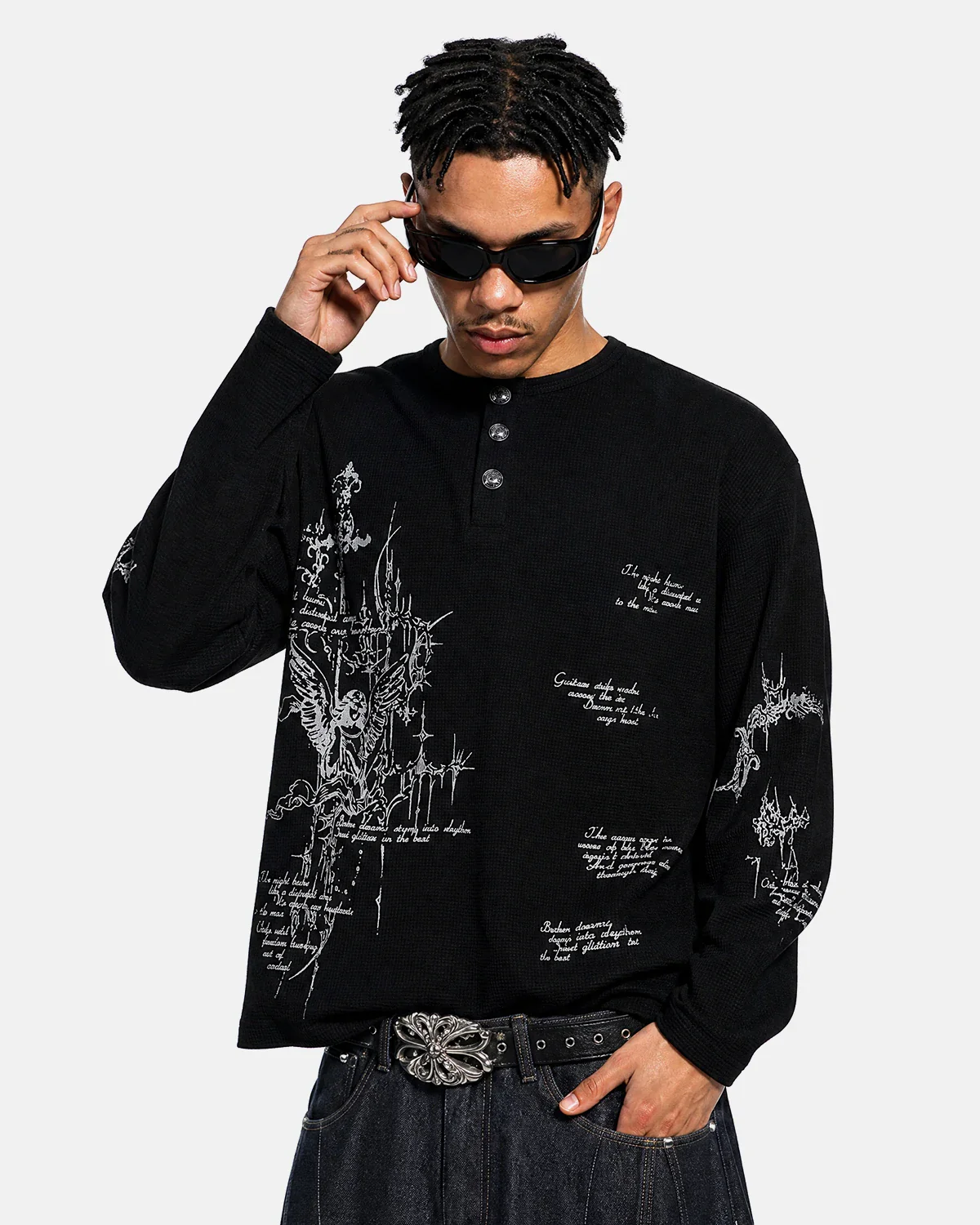 Graphic Henley Long Sleeve T-Shirt | Inflation Streetwear - Image 2