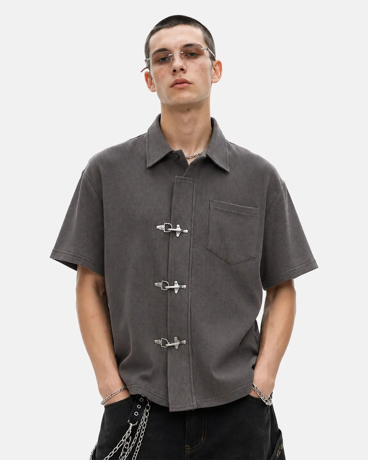 Metal Clasp Waffle Shirt | Inflation Streetwear - Image 2