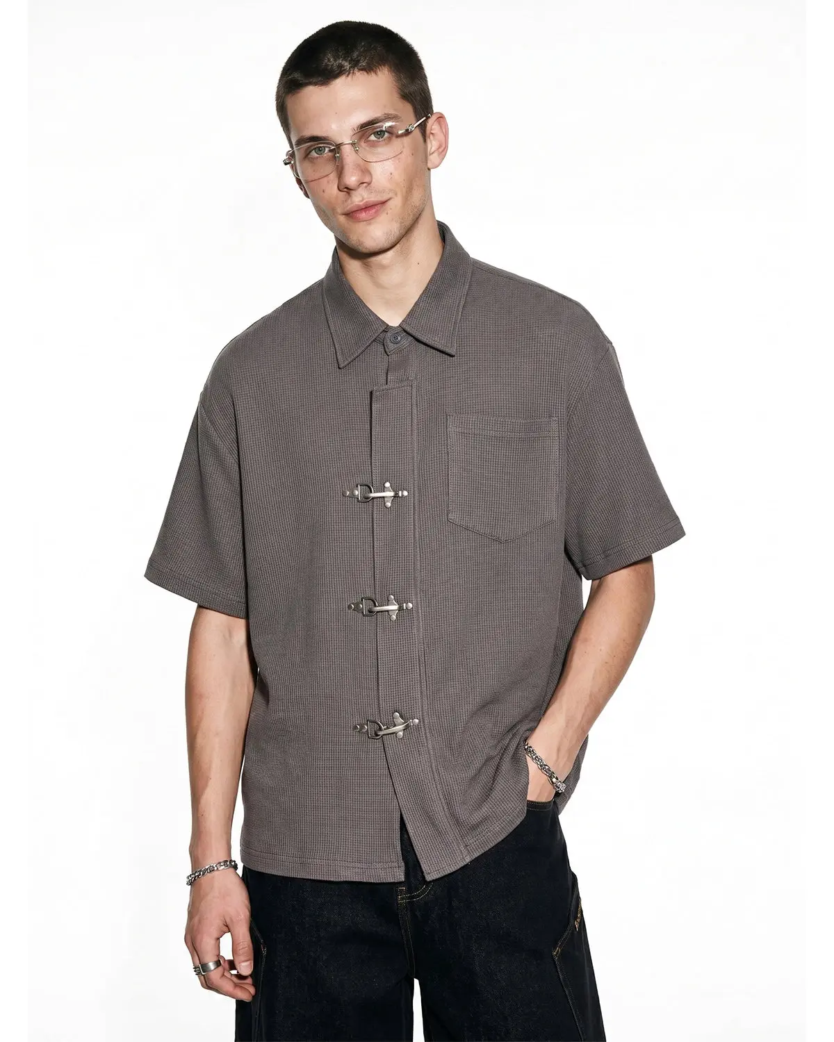 Metal Clasp Waffle Shirt | Inflation Streetwear - Image 6