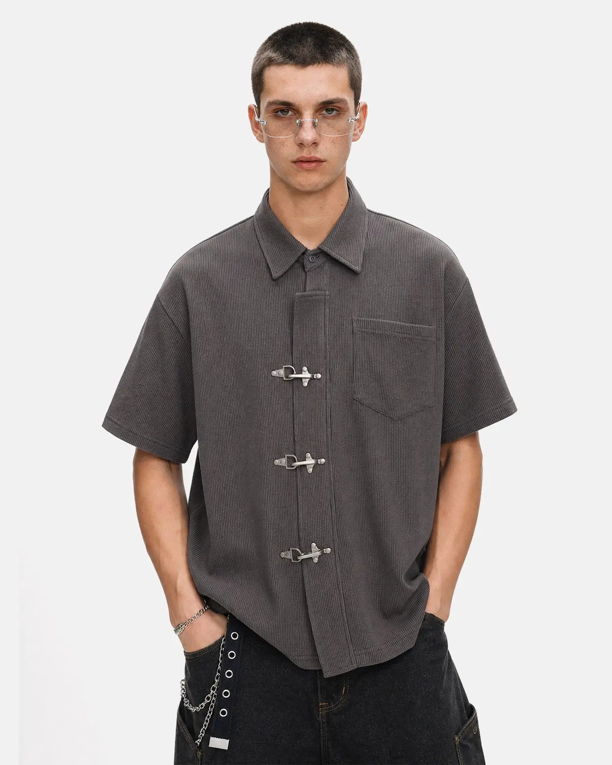 Metal Clasp Waffle Shirt | Inflation Streetwear - Image 7