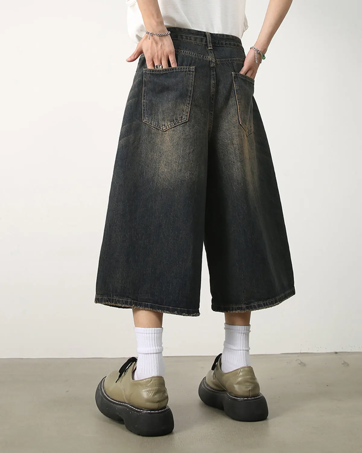 Washed Baggy Denim Jorts | Inflation Streetwear - Image 7