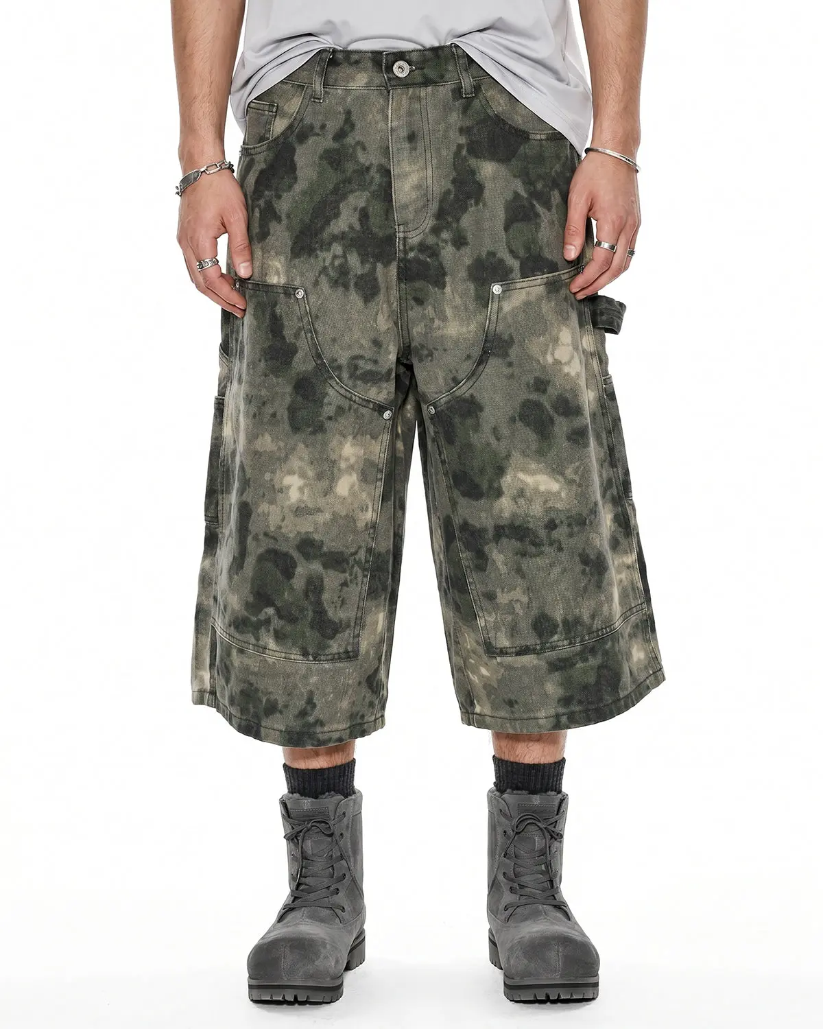 Washed Camo Cargo Longline Shorts | Inflation Streetwear - Image 2