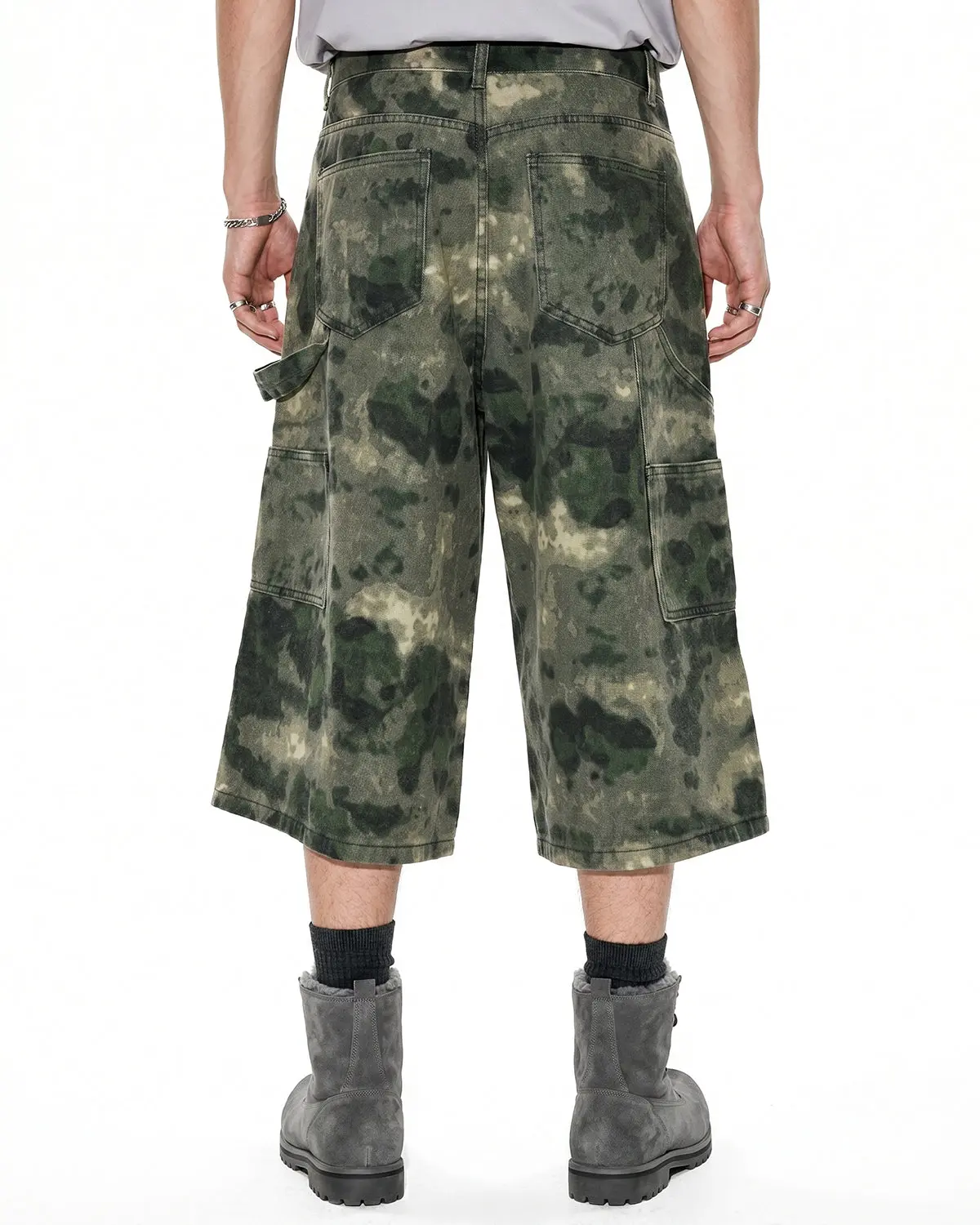 Washed Camo Cargo Longline Shorts | Inflation Streetwear - Image 3