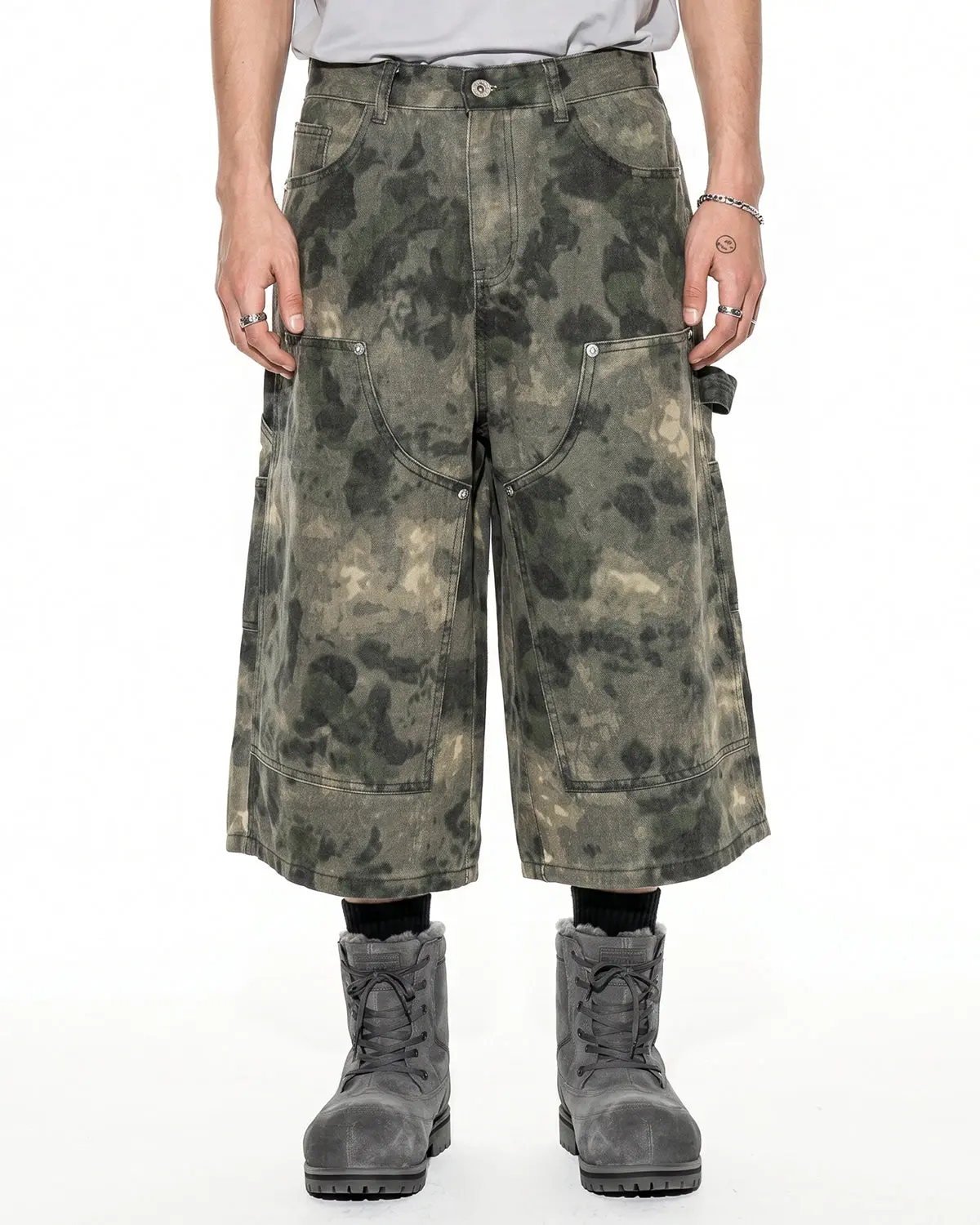 Washed Camo Cargo Longline Shorts | Inflation Streetwear - Image 4