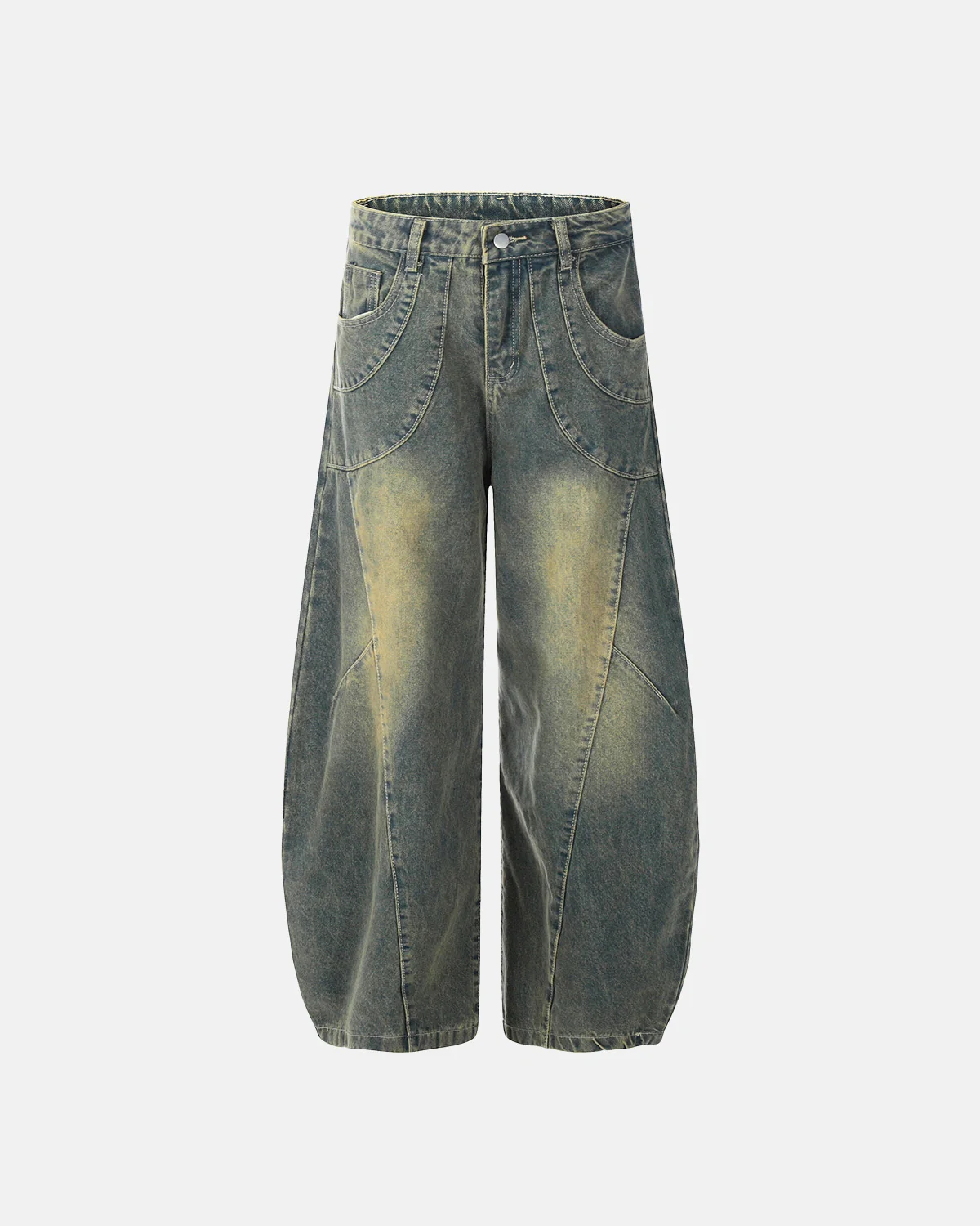 Washed Curved Seam Barrel Jeans | Inflation Streetwear