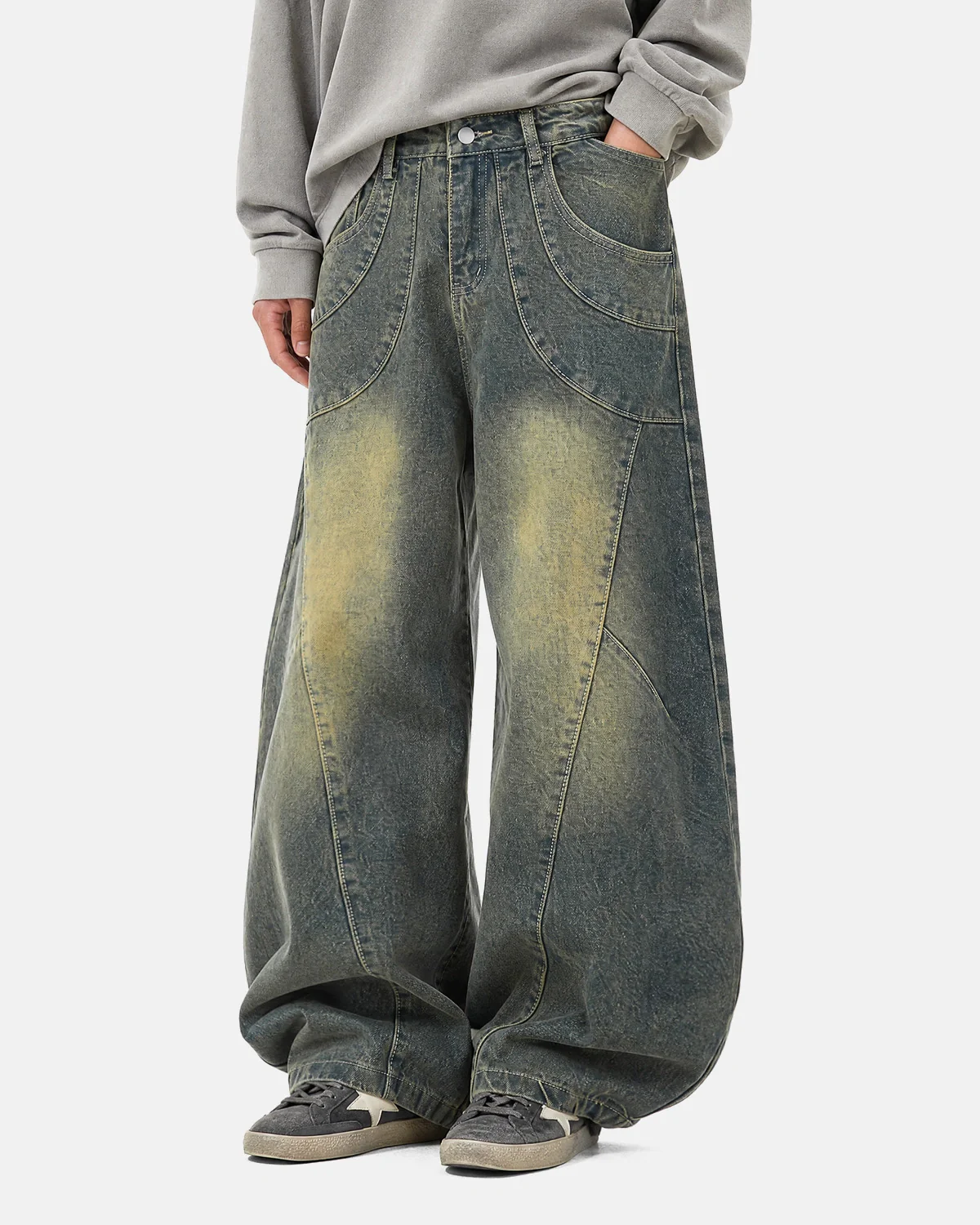 Washed Curved Seam Barrel Jeans | Inflation Streetwear - Image 2